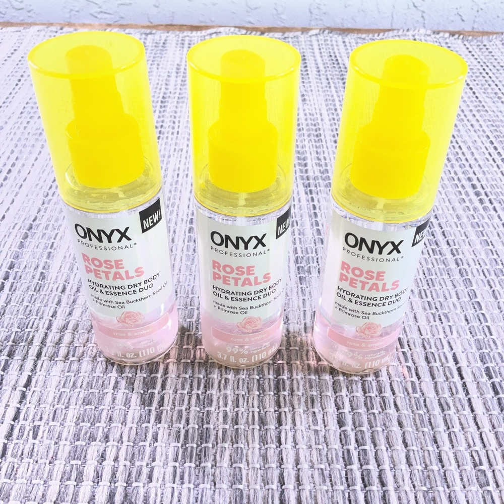 3PK Onyx Rose Petals Hydrating Dry Body Oil & Essence Duo ~ Rose & Amber 3.7oz
